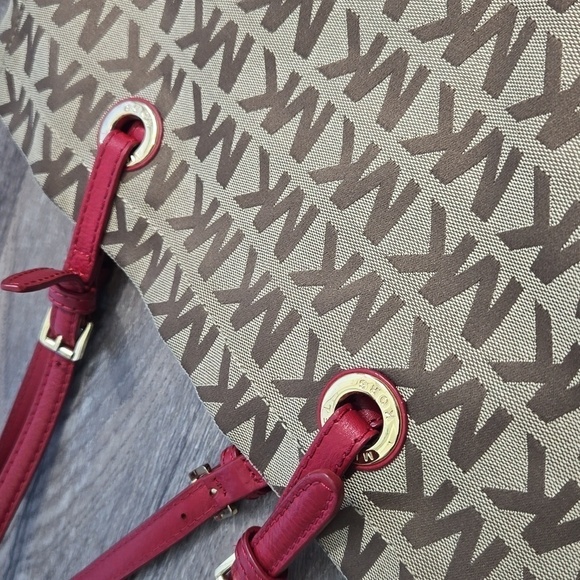 Michael Kors Red Handle Canvas Tote Bag Jet Set Messenger - Picture 3 of 9